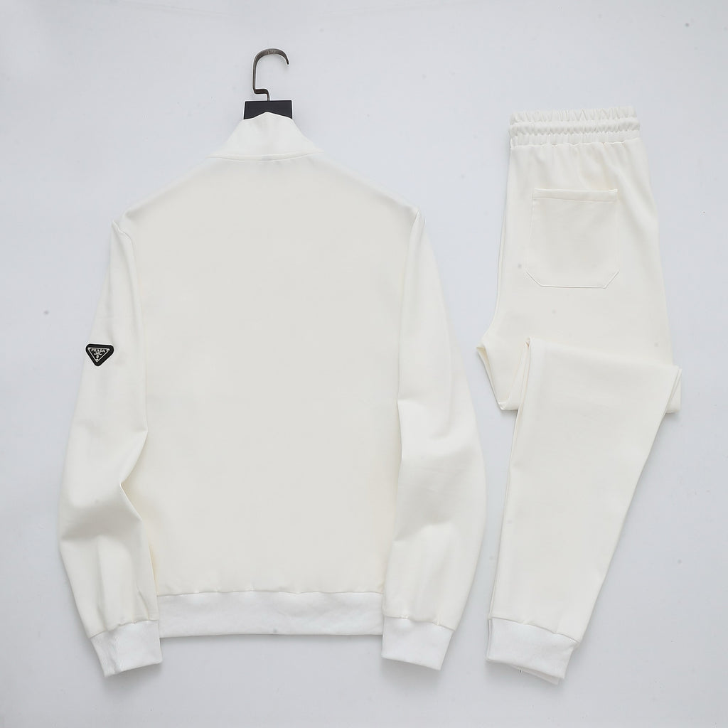 Men’s Premium White Tracksuit – Luxury Zip Jacket & Joggers Set