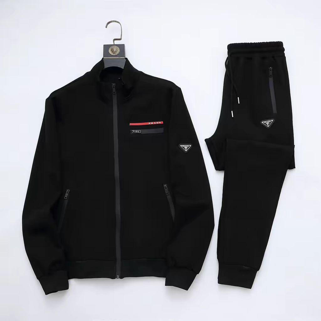 Men’s Black Premium Tracksuit – Slim Fit Zip Jacket & Joggers