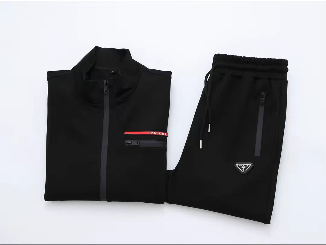 Men’s Black Premium Tracksuit – Slim Fit Zip Jacket & Joggers