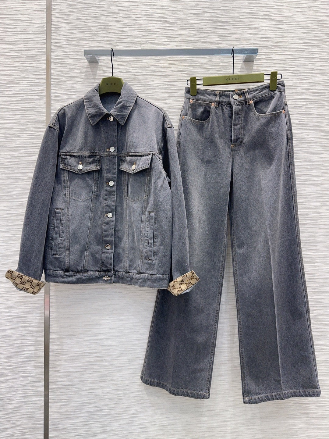 Grey Denim Set – Jacket & Straight-Leg Jeans