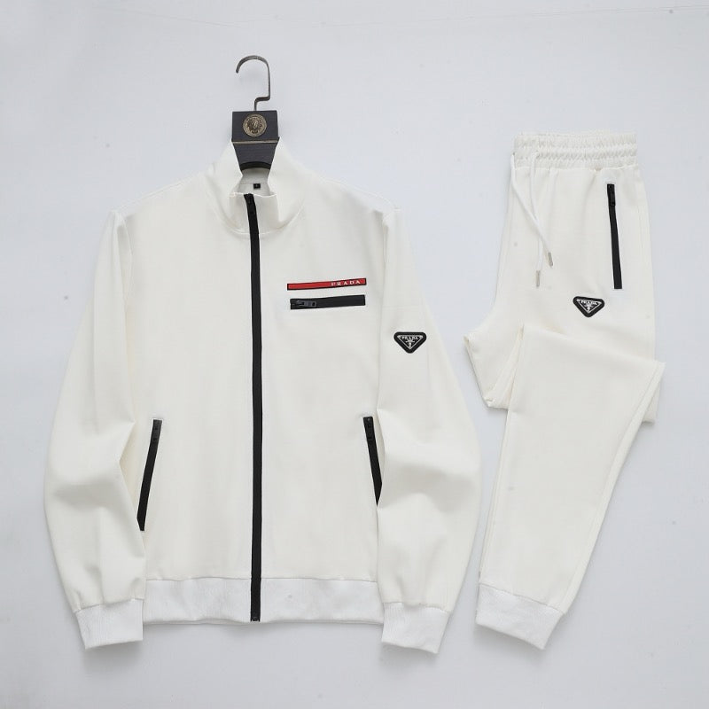 Men’s Premium White Tracksuit – Luxury Zip Jacket & Joggers Set