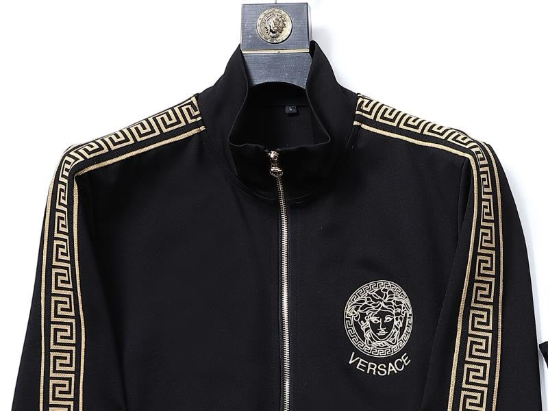 Men’s Luxury Black Tracksuit Set – Gold Embroidered Trim | 2-Piece Jacket & Joggers